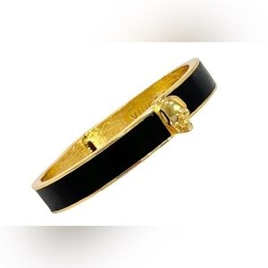 NWOT Vince Camuto Skull Faux Leather Accented Gold Hinged Bangle Bracelet